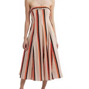 NEW DU PARADIS amaranth strapless midi dress in orange multi stripe